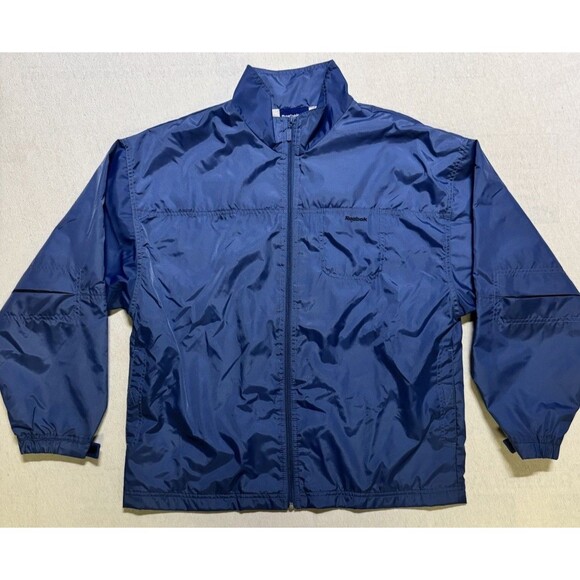 Vintage Reebok Windbreaker Jacket Large Blue 90’s Retro Full Zip Winter Casual - Picture 1 of 9